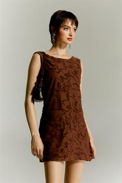 Sablé Kahve Kısa Elbise