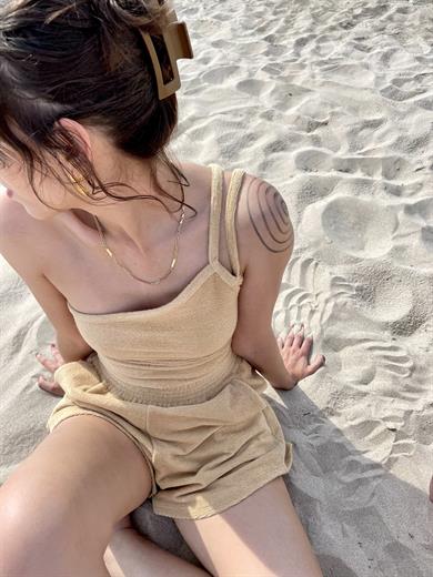 Sand Bej Tek Omuz Havlu Top