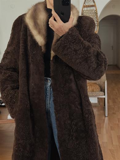 SHEARLING KAHVERENGİ KÜRK YAKA PALTO