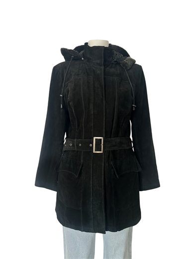 %100 DERİ SİYAH KAPÜŞONLU CEKET