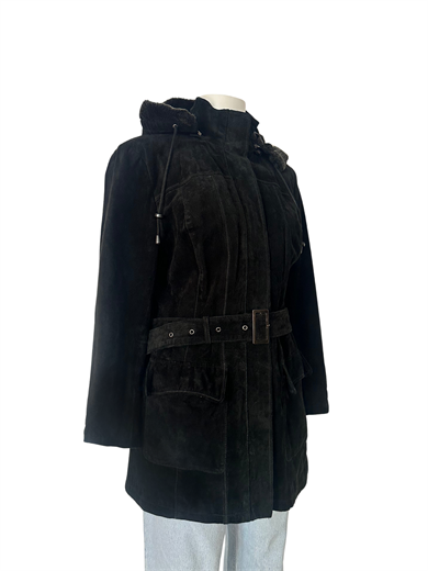 %100 DERİ SİYAH KAPÜŞONLU CEKET