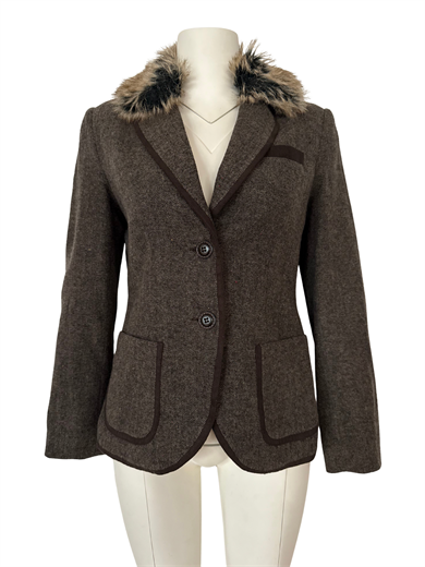 YAKASI KÜRKLÜ KAHVERENGİ BLAZER CEKET