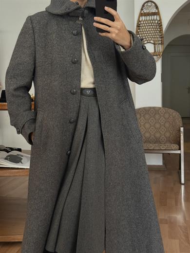 YÜN KARIŞIMLI GRİ PALTO