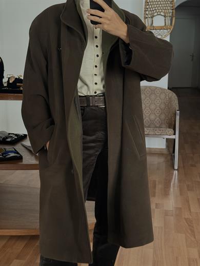 YÜN-KAŞMİR KARIŞIMLI HAKİ RENKLİ PALTO