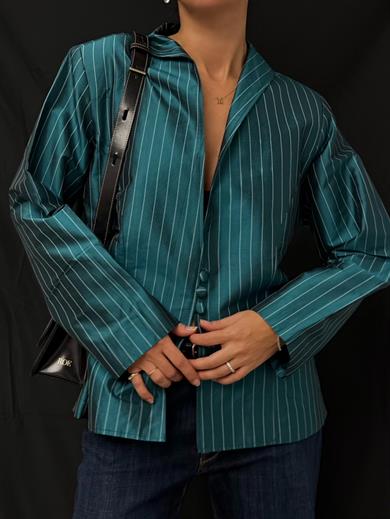 ZÜMRÜT YEŞİLİ ÇİZGİLİ BLAZER CEKET