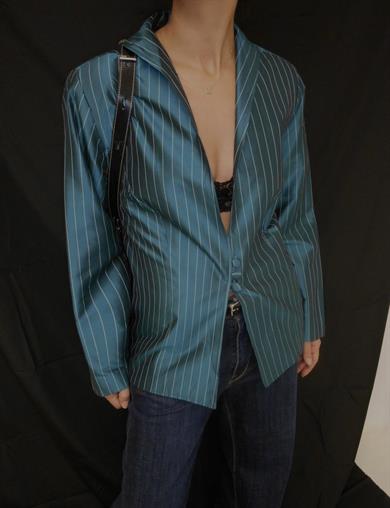 ZÜMRÜT YEŞİLİ ÇİZGİLİ BLAZER CEKET