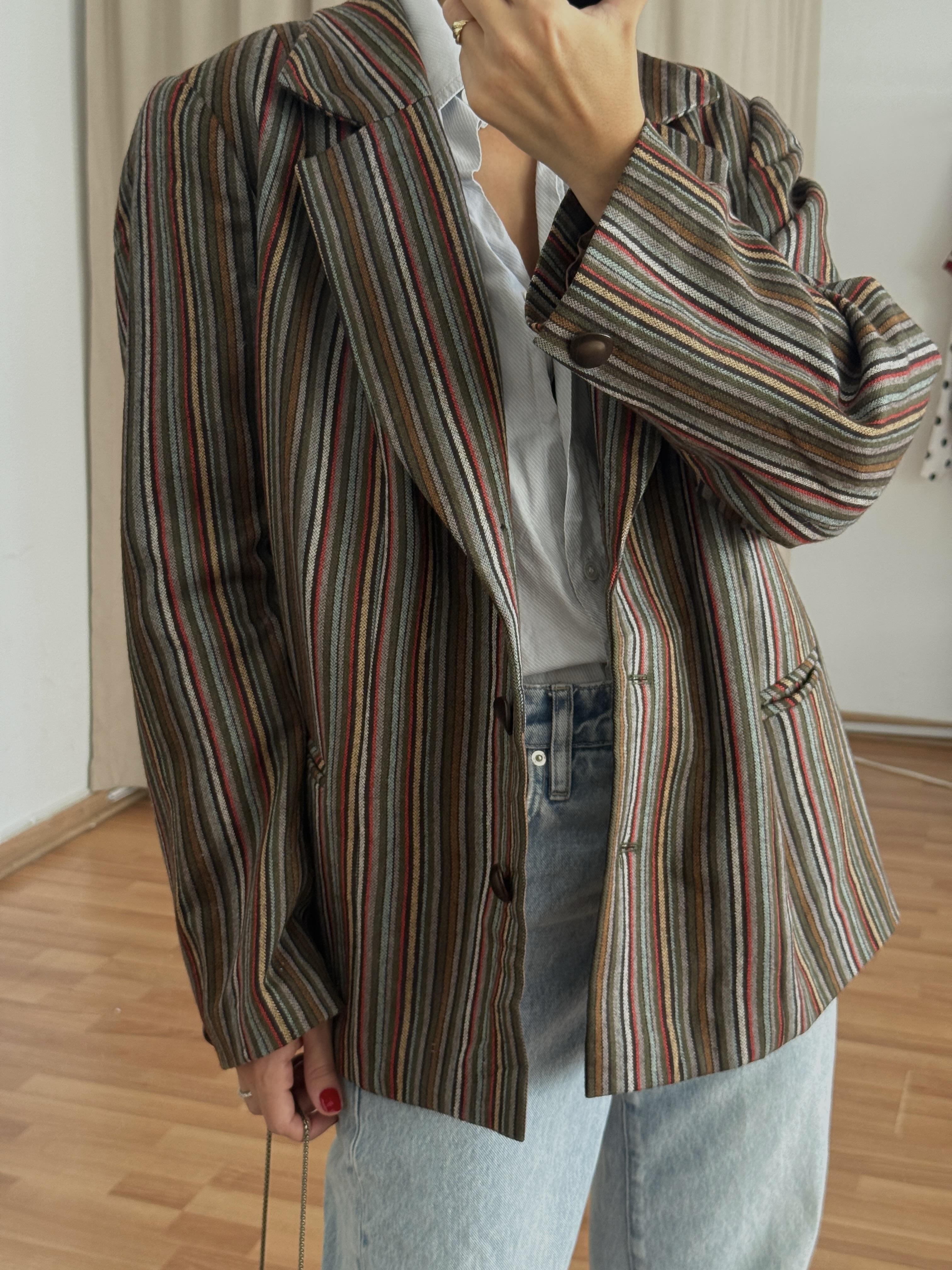 %100 YÜN RENKLİ ÇİZGİLİ BLAZER CEKET