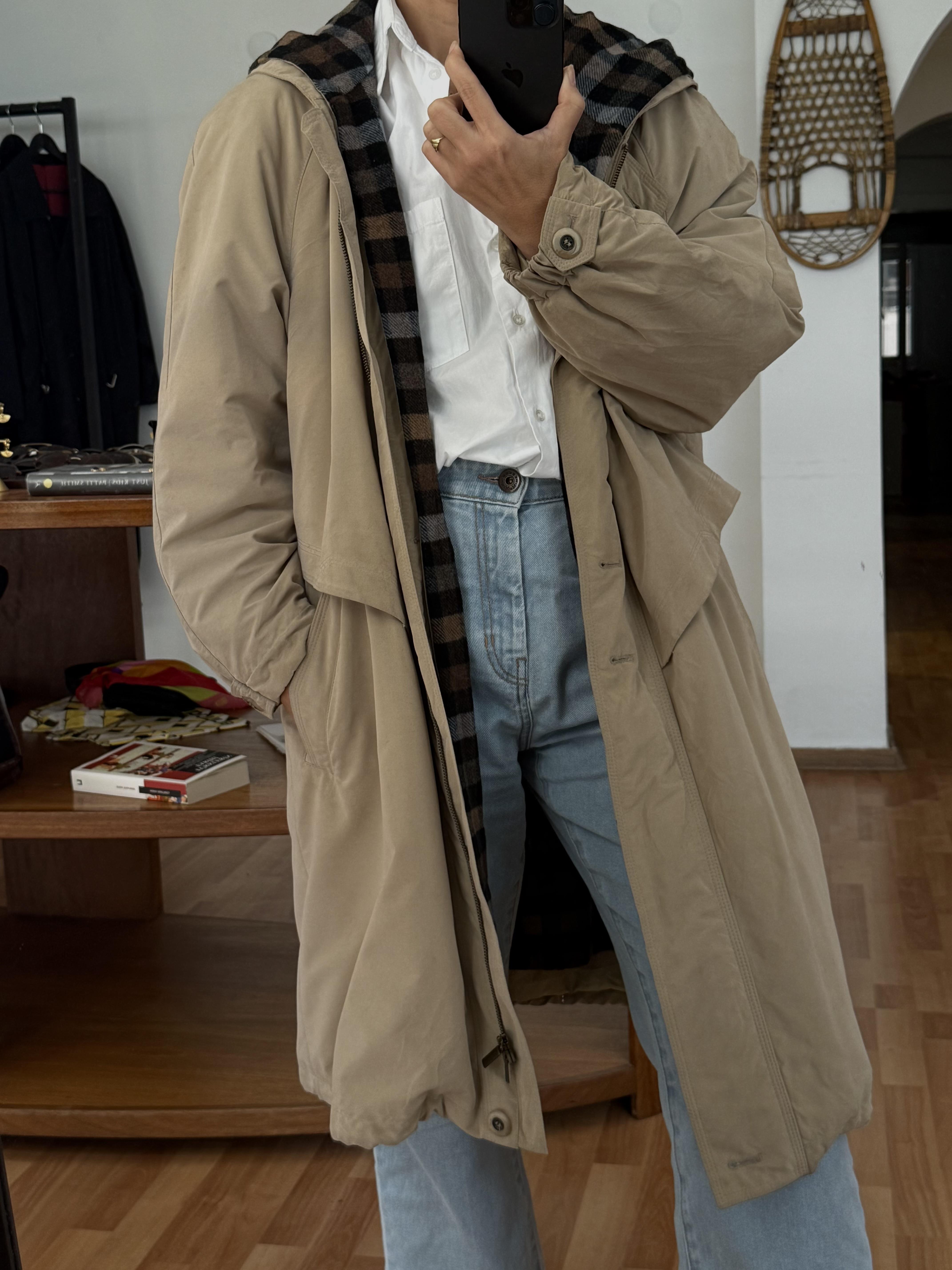 CAMEL KAPÜŞONLU MIDI BOY TRENÇKOT
