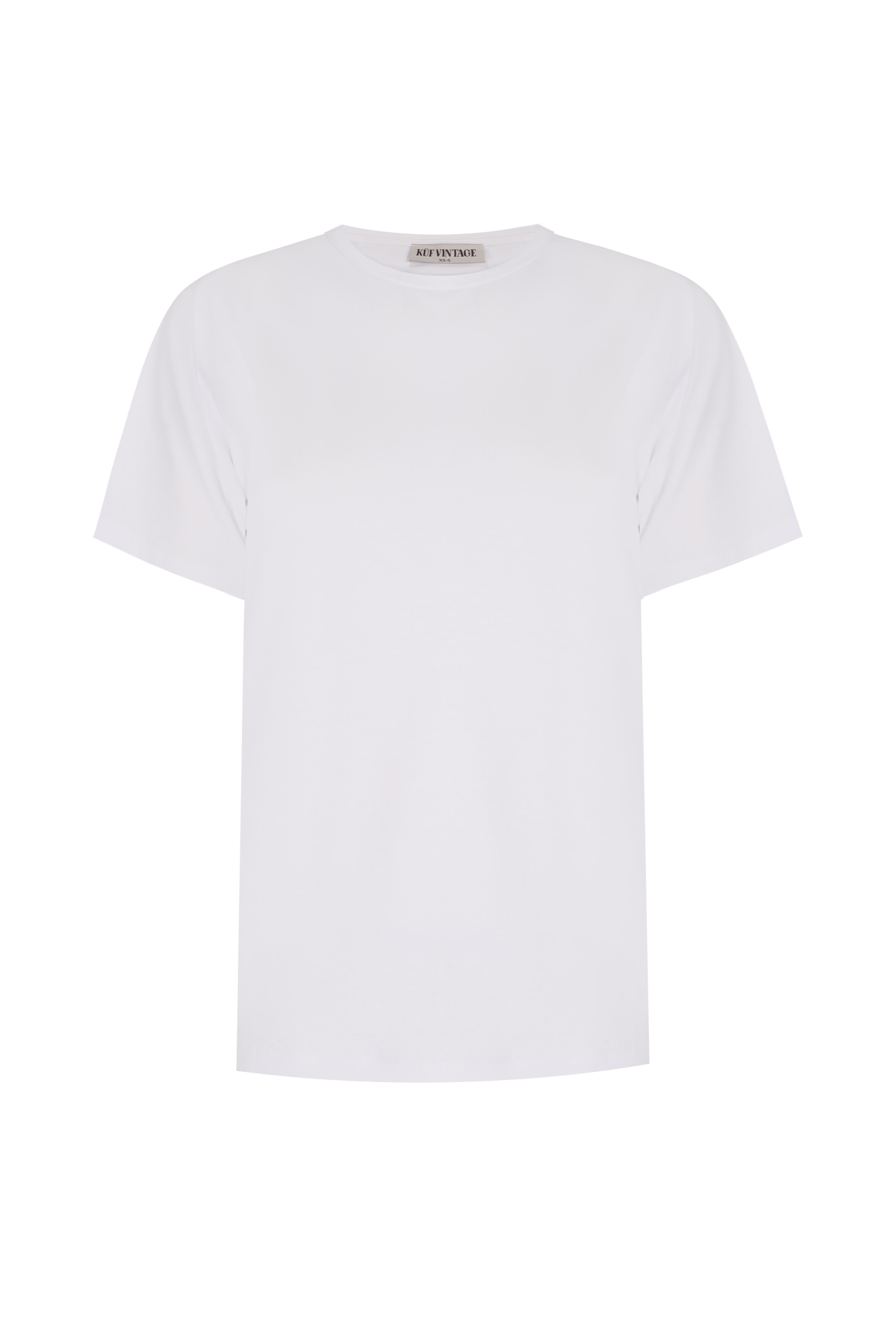 Beyaz Bisiklet Yaka Basic Tshirt