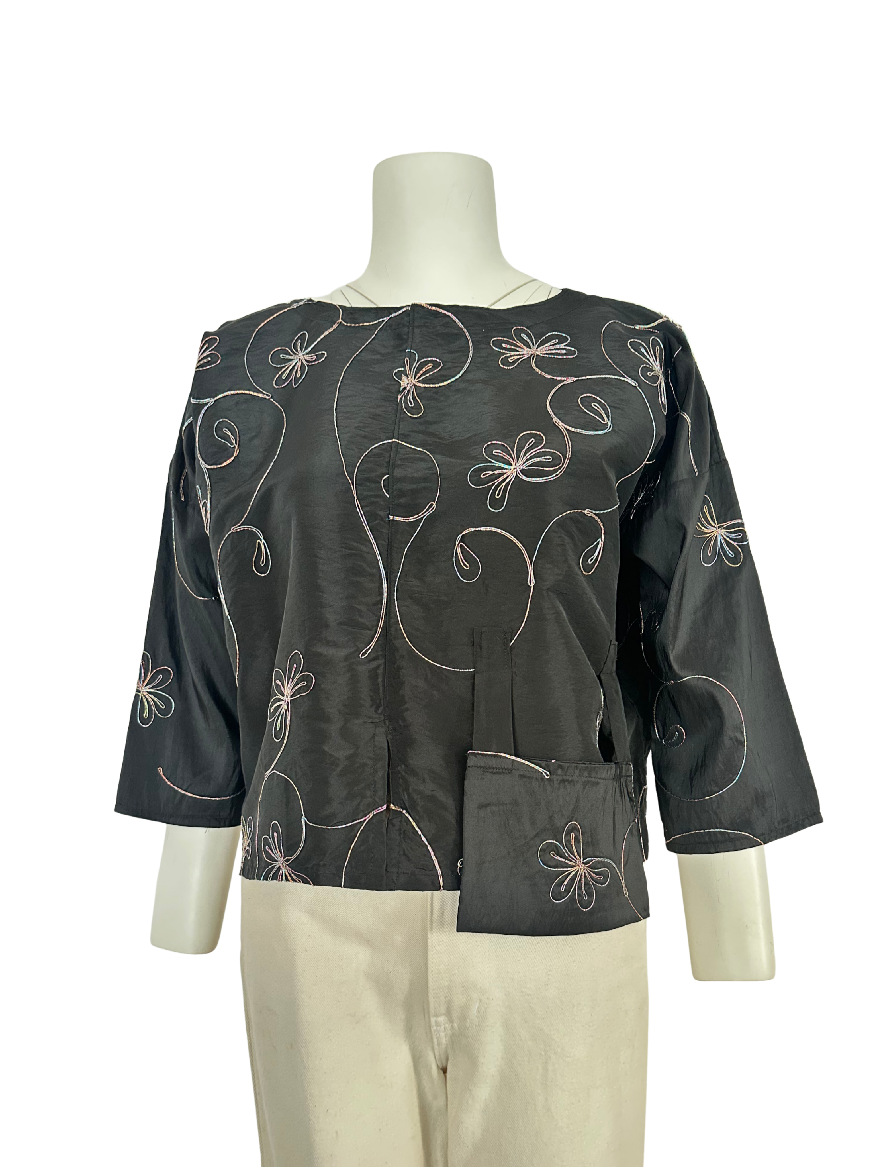 SİYAH-KAHVE-BRONZ FLORAL DESENLİ CEKET