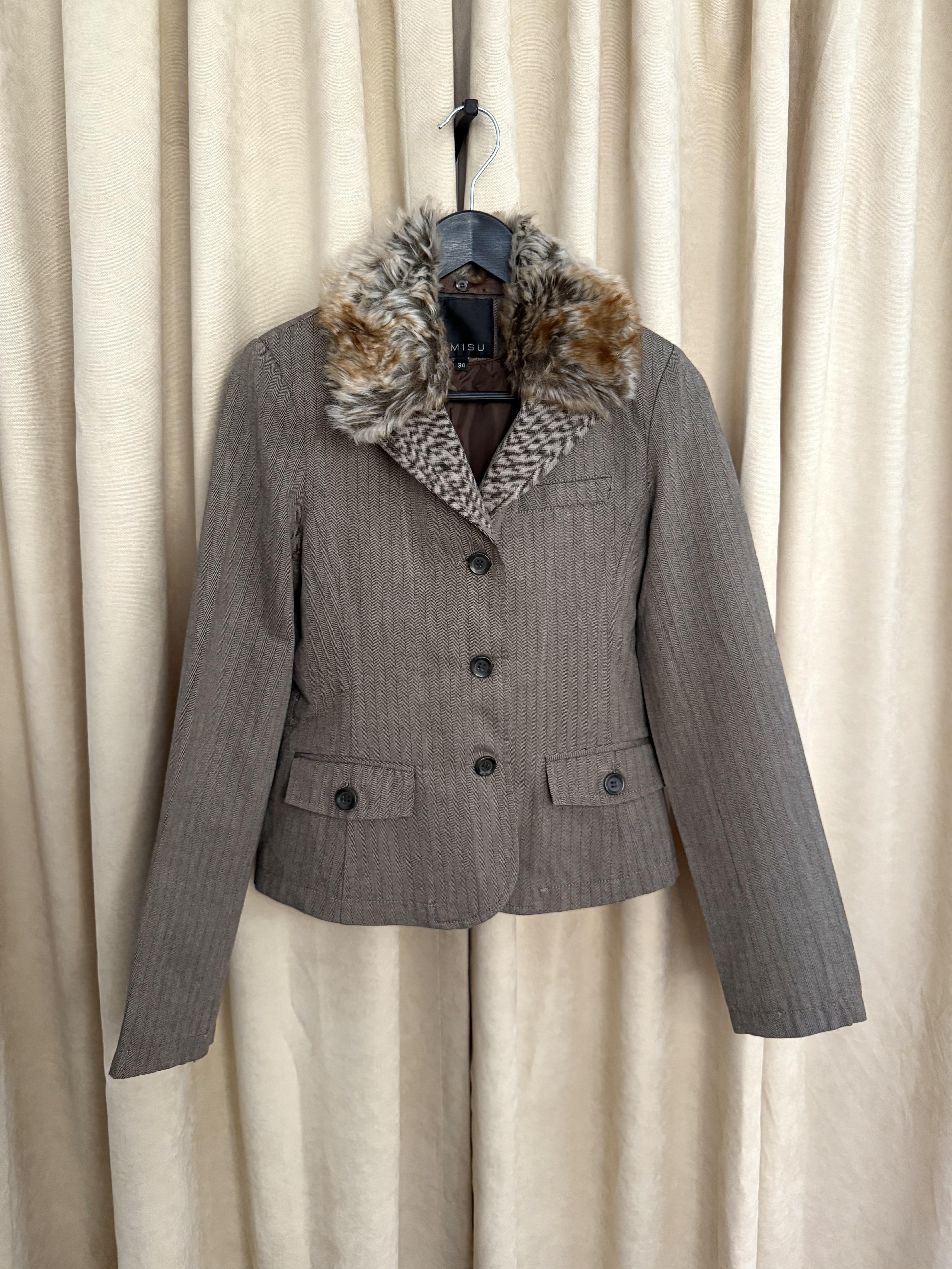 FÜME-BEJ KÜRK YAKA BLAZER CEKET