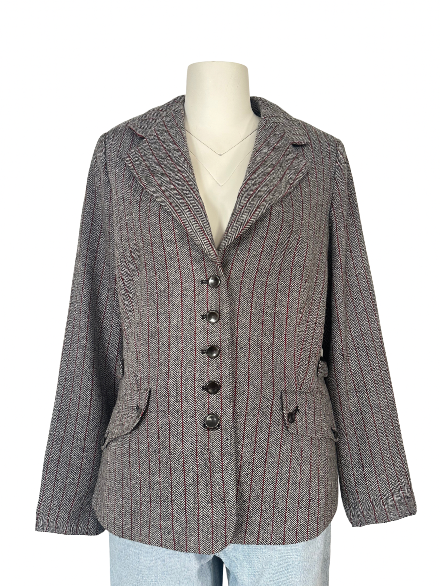 GRİ-BORDO İNCE ÇİZGİLİ BLAZER CEKET