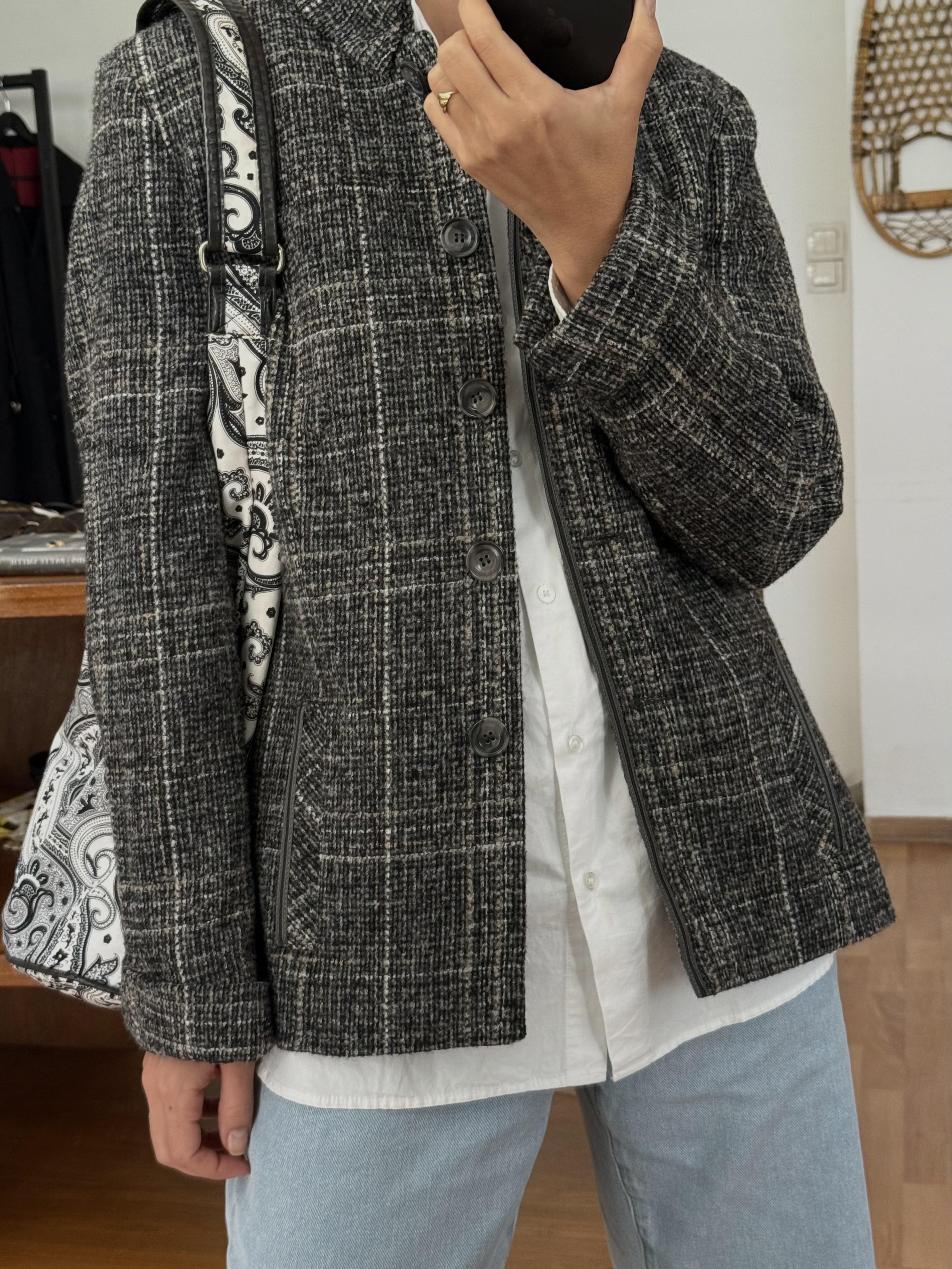 SİYAH-BEYAZ KARELİ DOKULU BLAZER CEKET