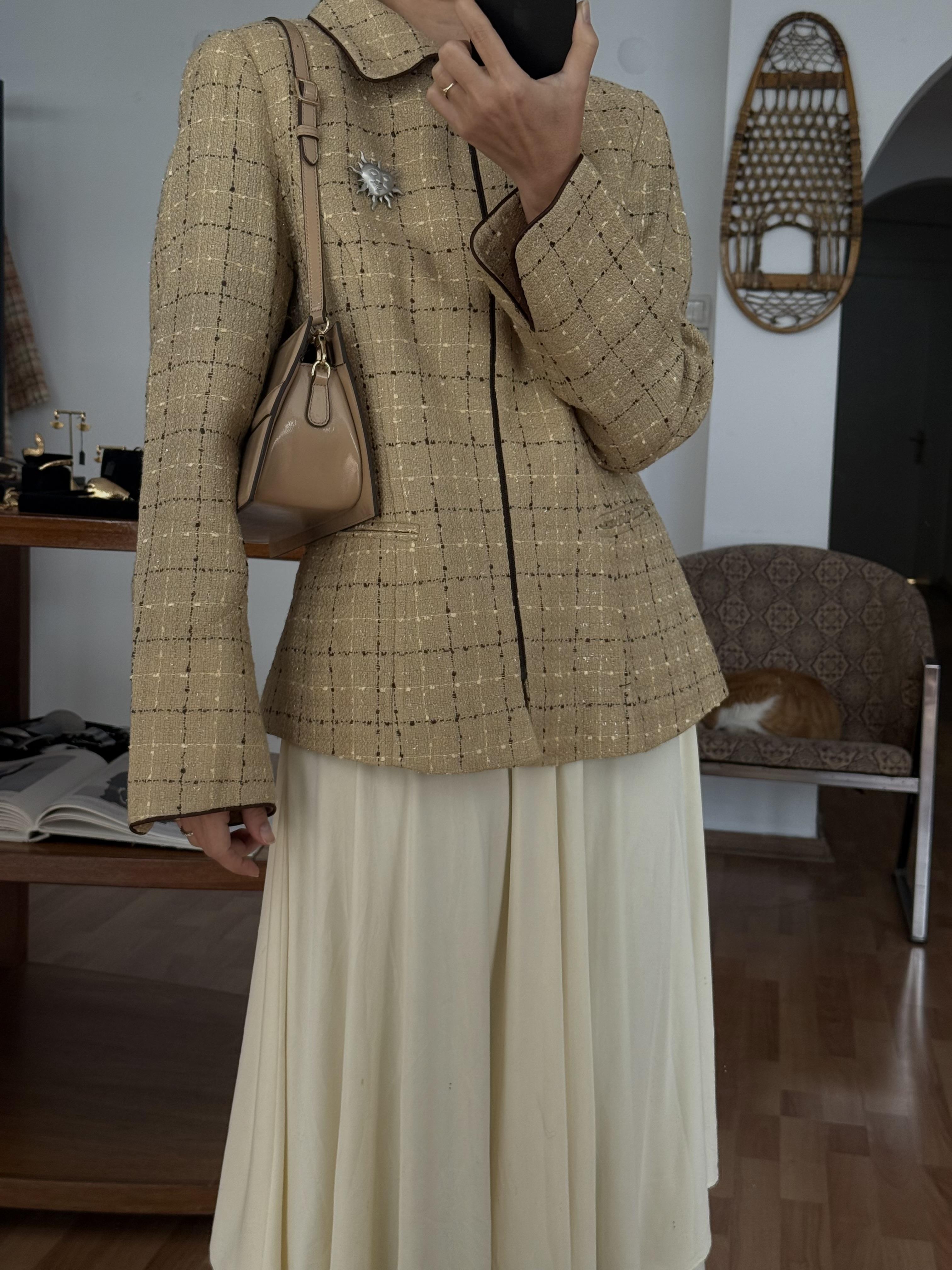 KAHVERENGİ-BEJ EKOSE BLAZER CEKET