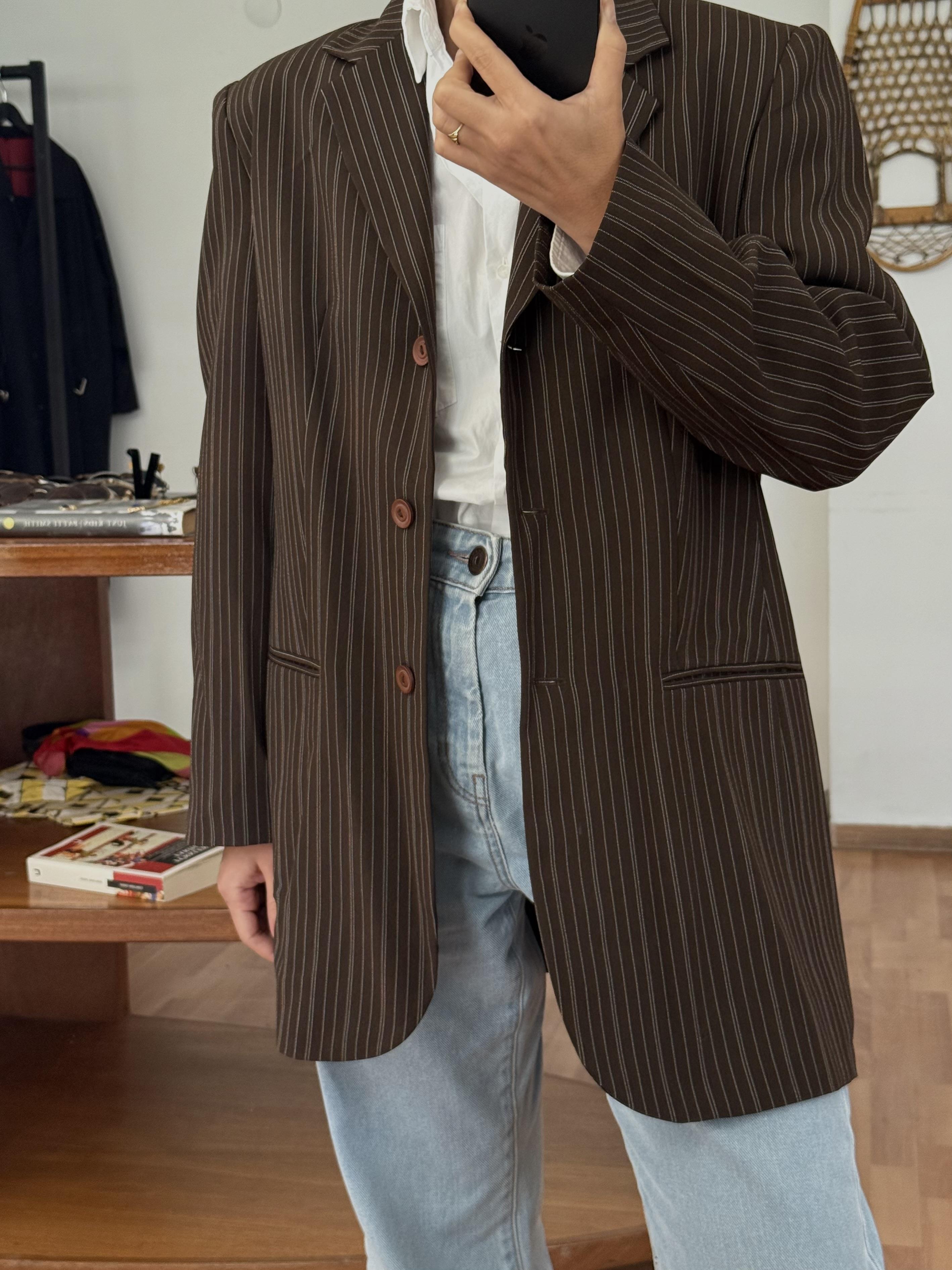 KAHVERENGİ ÇİZGİLİ BLAZER CEKET