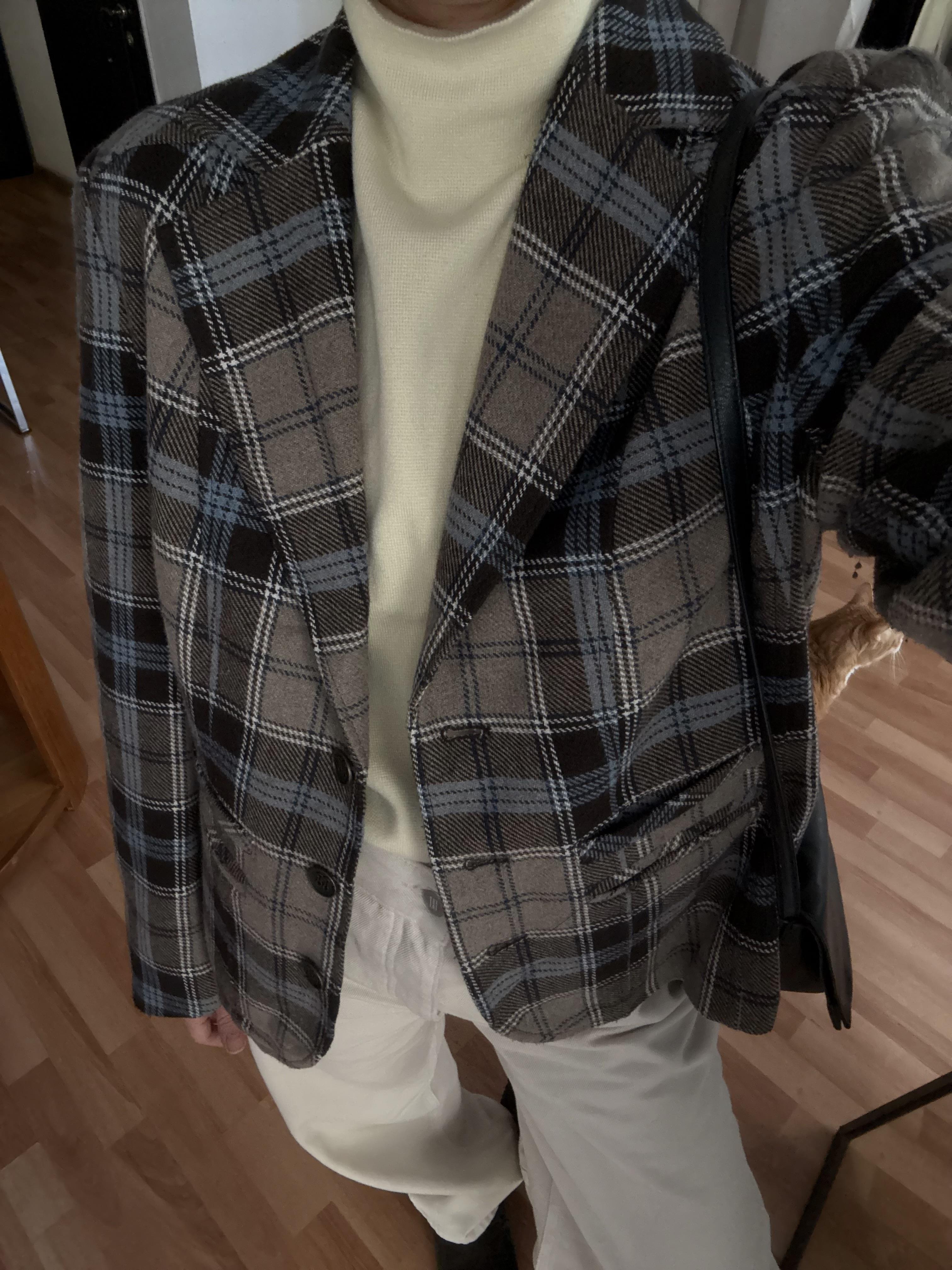 KAHVERENGİ-GRİ-MAVİ EKOSE BLAZER CEKET
