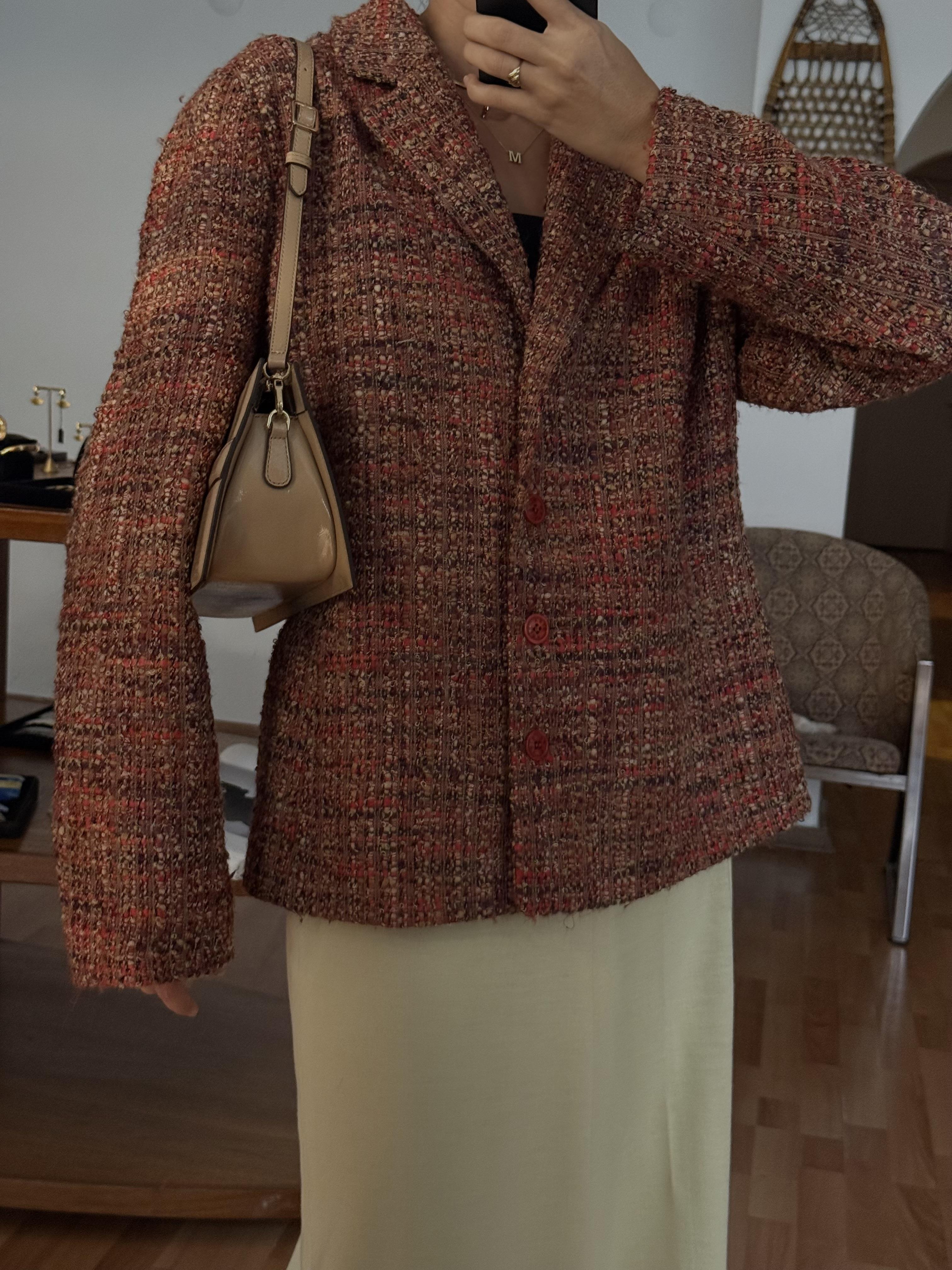 KAHVERENGİ-KİREMİT RENKLİ TÜVİT BLAZER CEKET