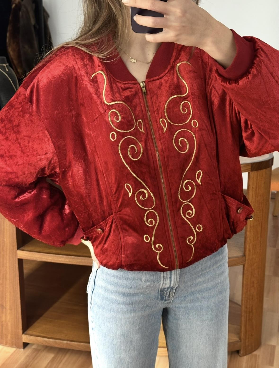 KIRMIZI KADİFE BOMBER CEKET