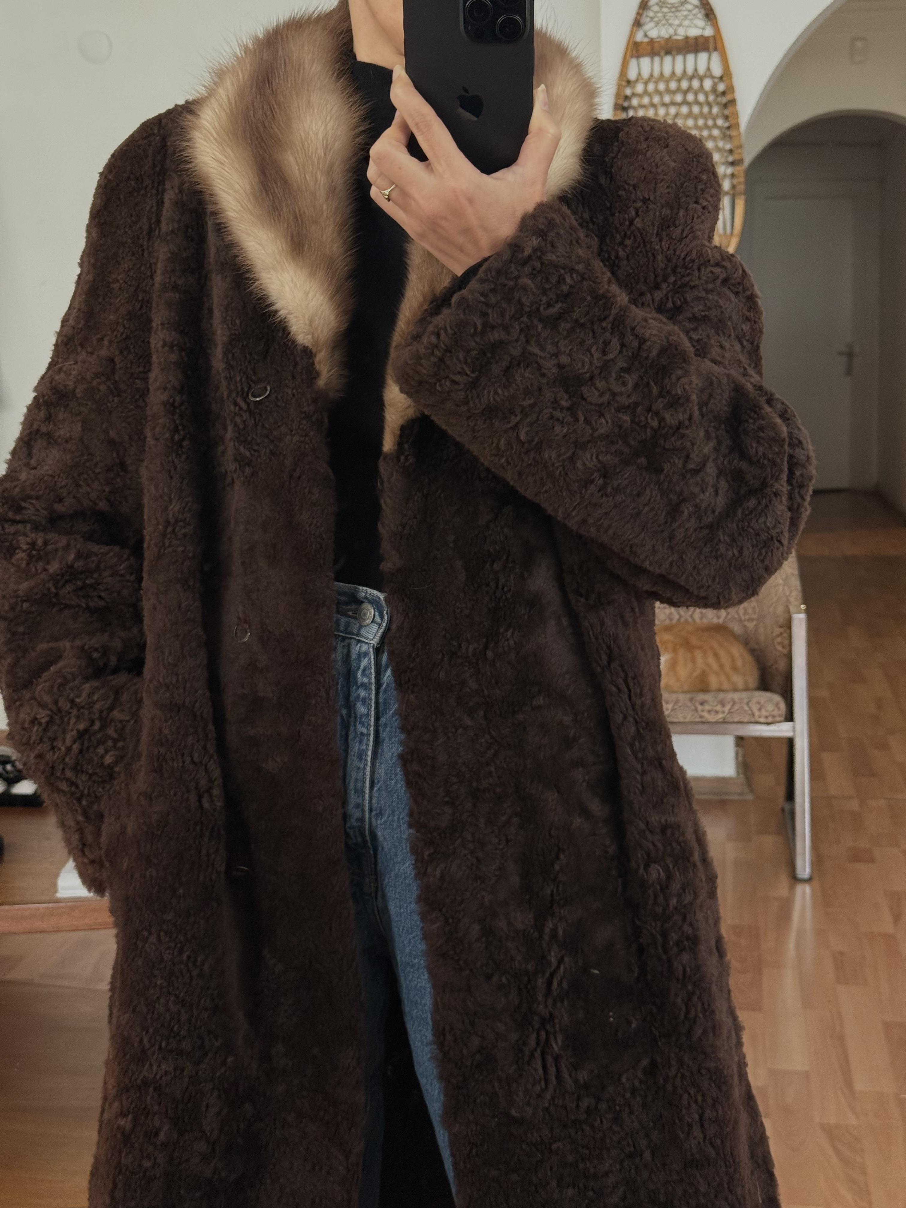 SHEARLING KAHVERENGİ KÜRK YAKA PALTO