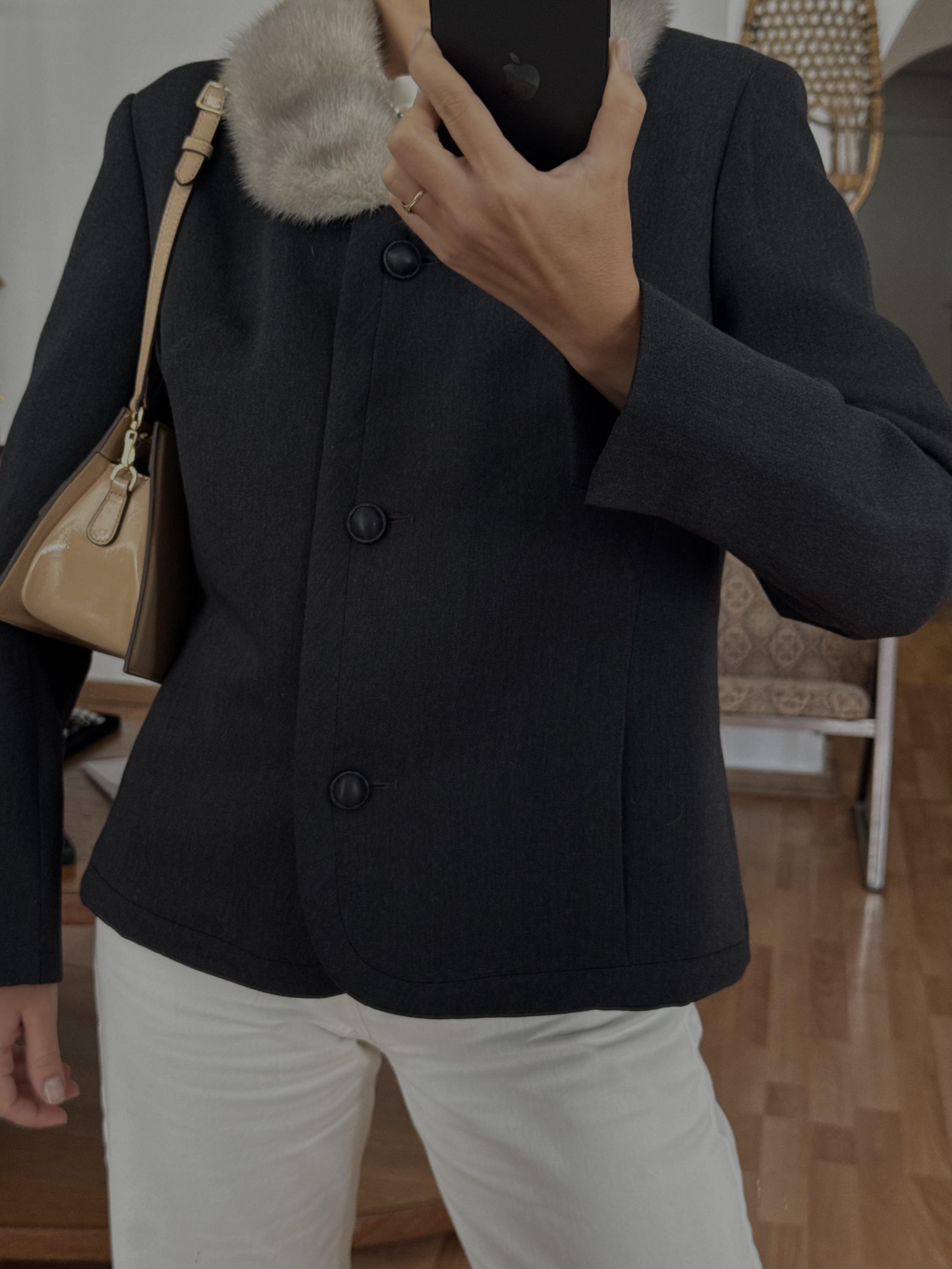 SİYAH KÜRK YAKA BLAZER CEKET