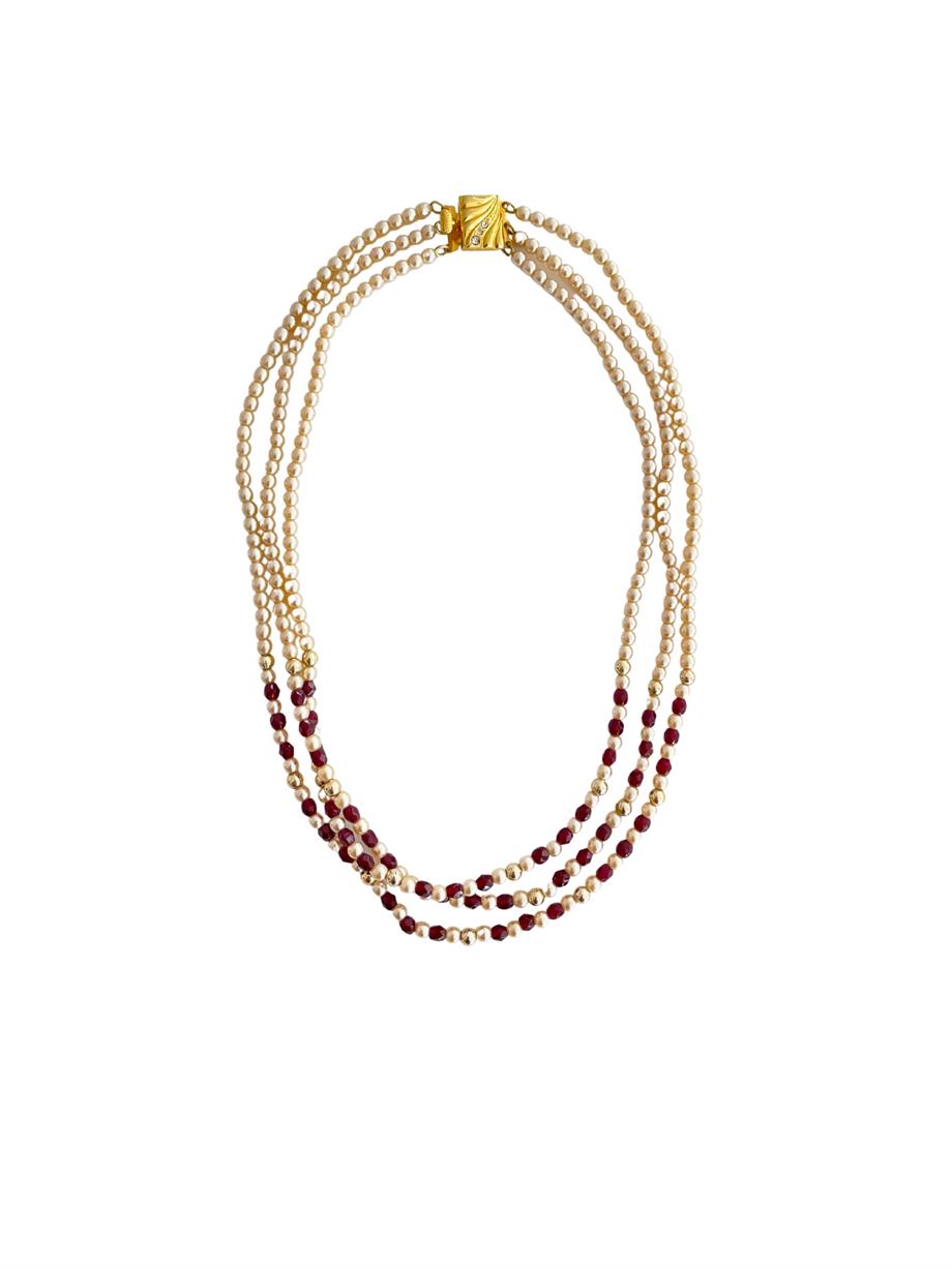 Vintage İncili Gold Klipsli Kolye