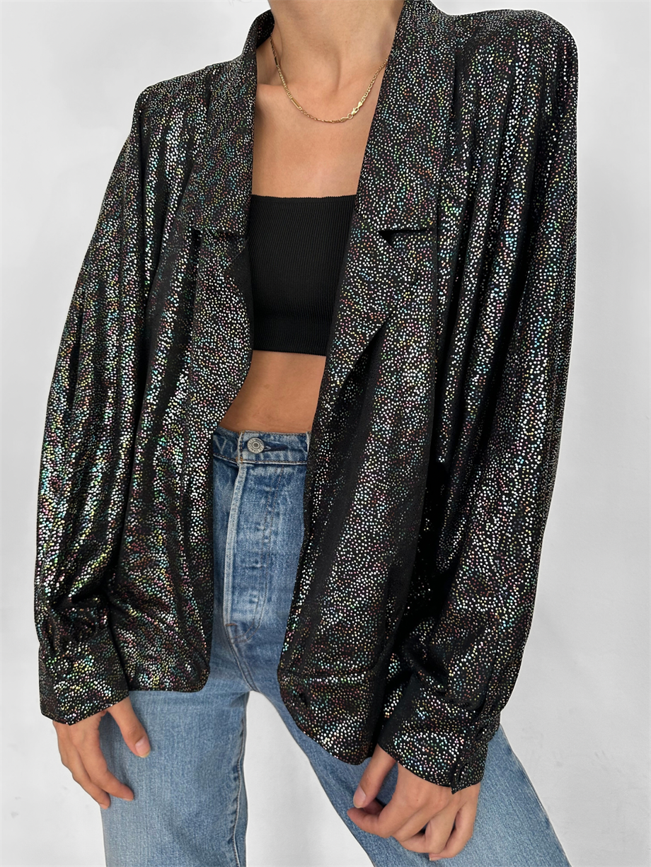 Vintage Işıltılı Bomber/Bluz