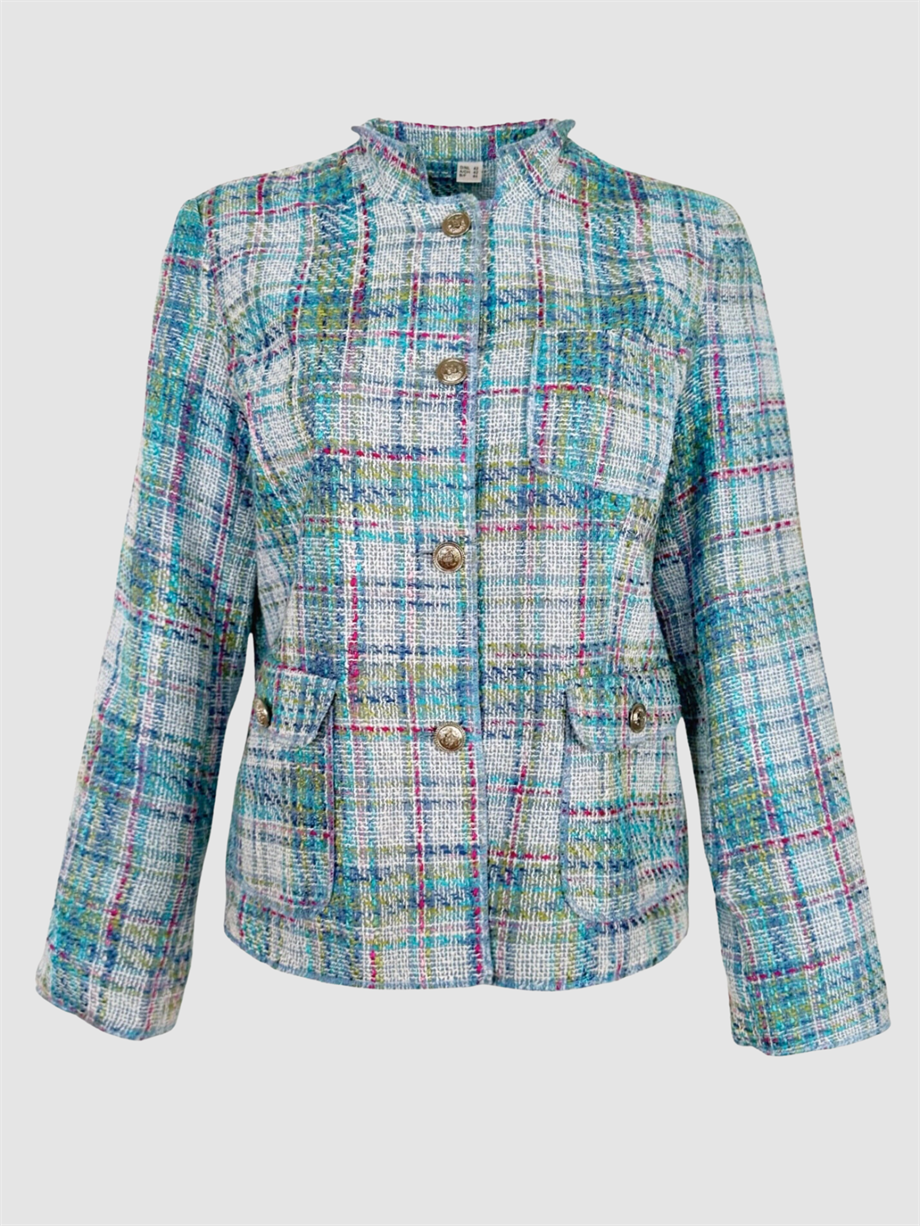 Vintage Mavi Ekose Tüvit Blazer Ceket