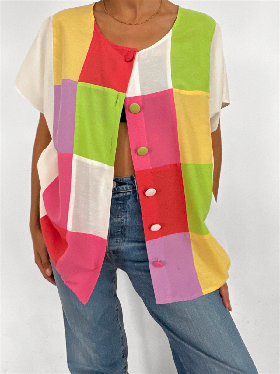 Vintage Renkli Patchwork Gömlek