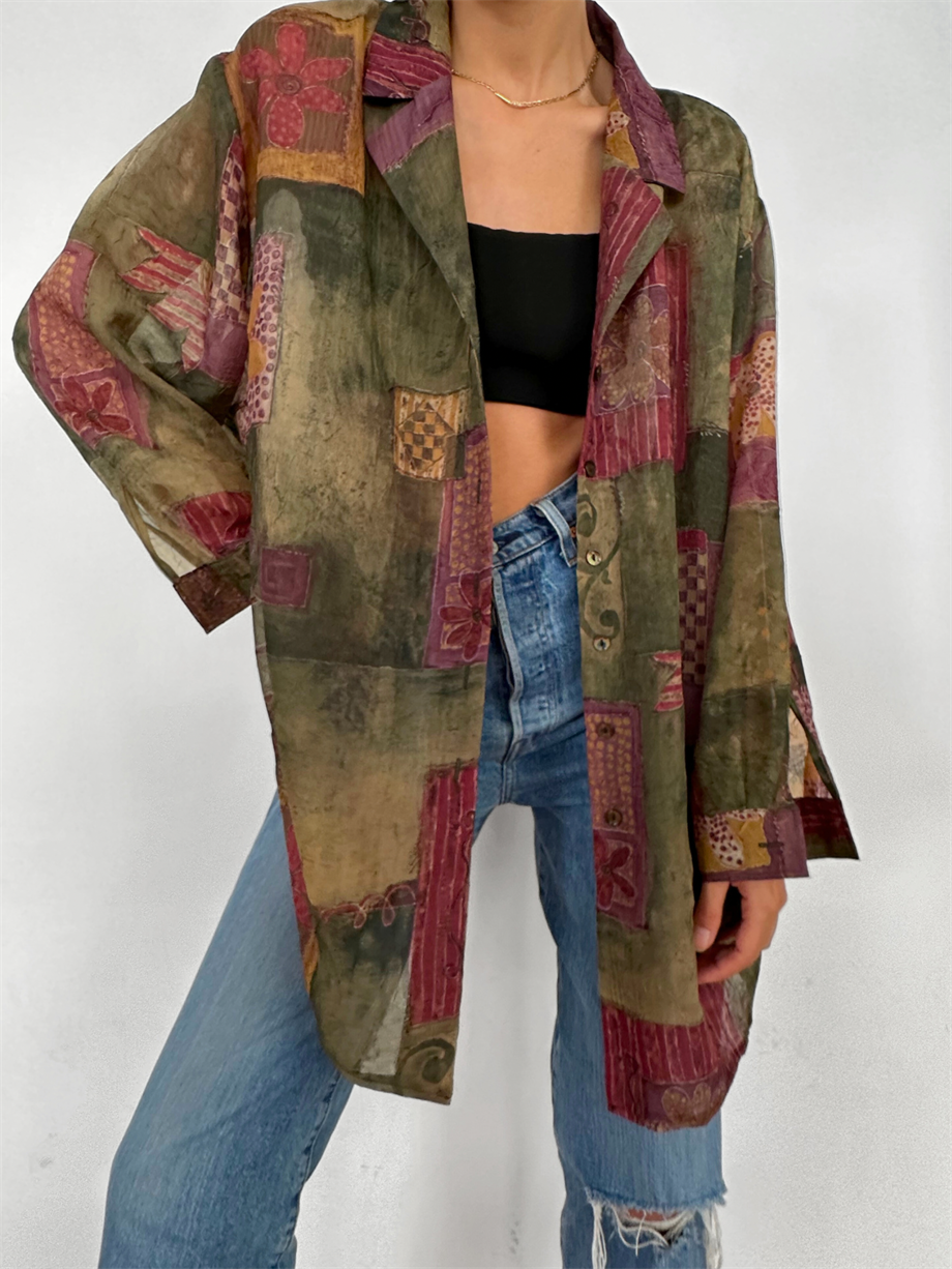 Vintage Şifon Floral Kimono/Gömlek