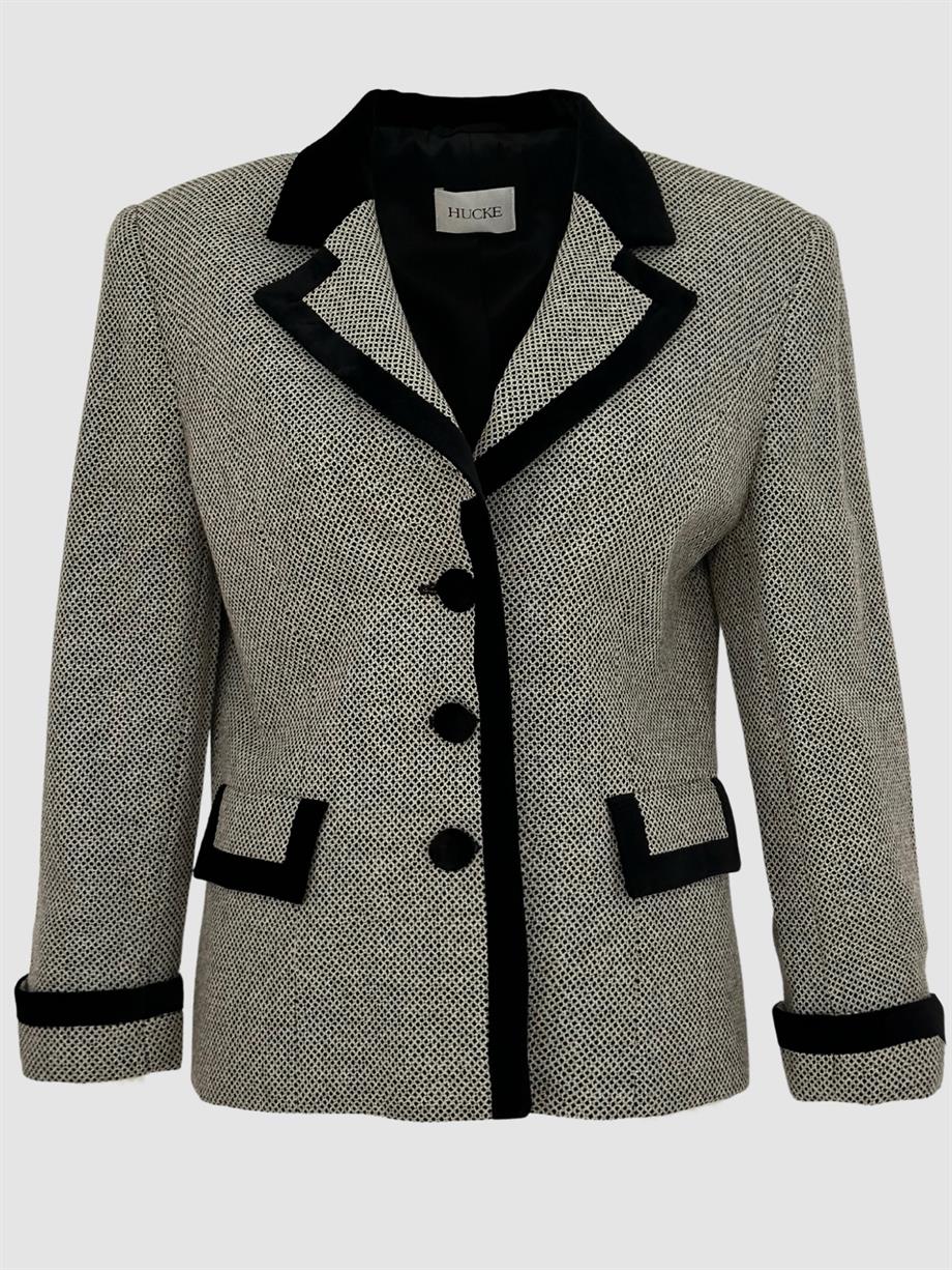 Vintage Siyah Şeritli Mini Ekose Blazer Ceket
