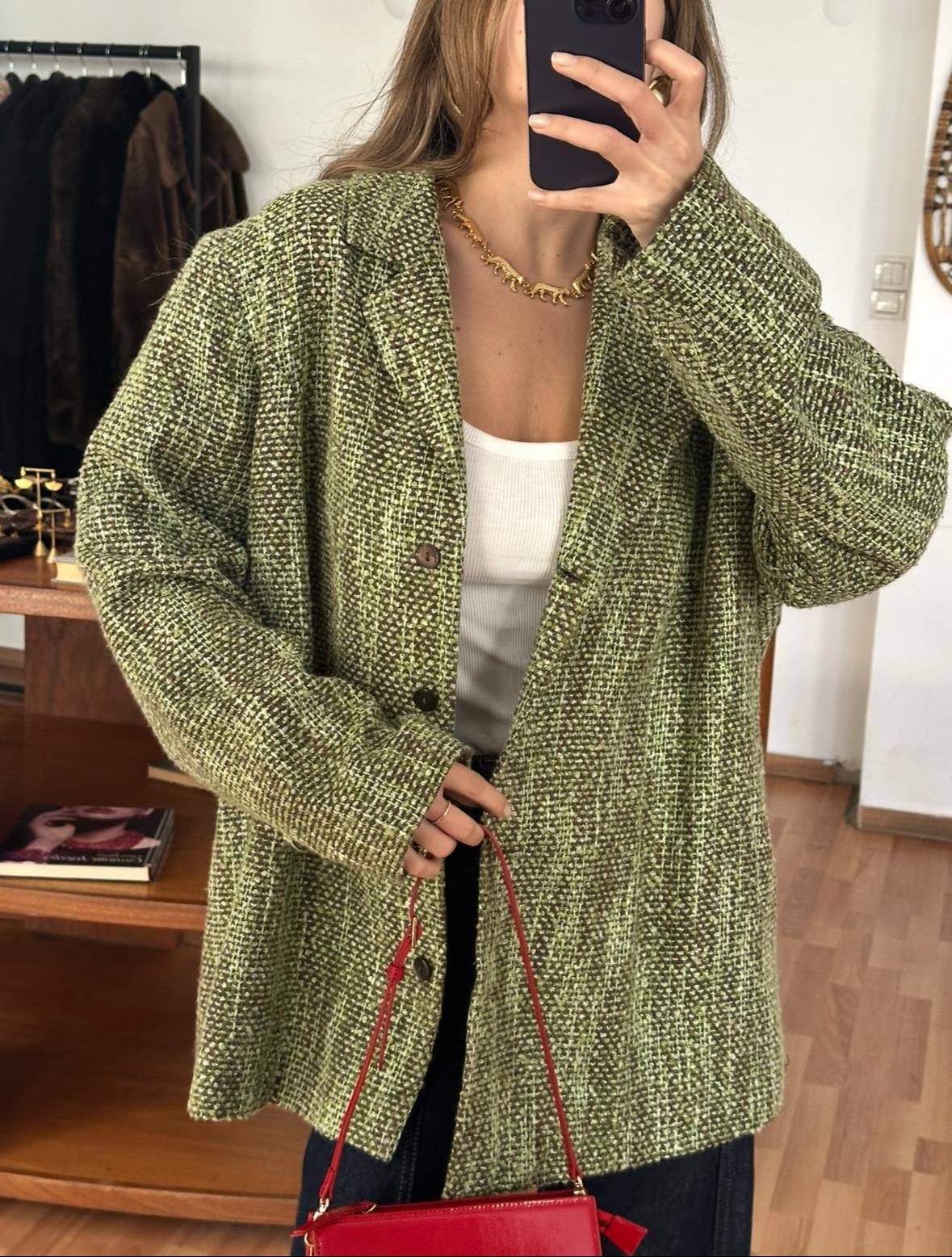 YEŞİL TONLU TÜVİT BLAZER CEKET