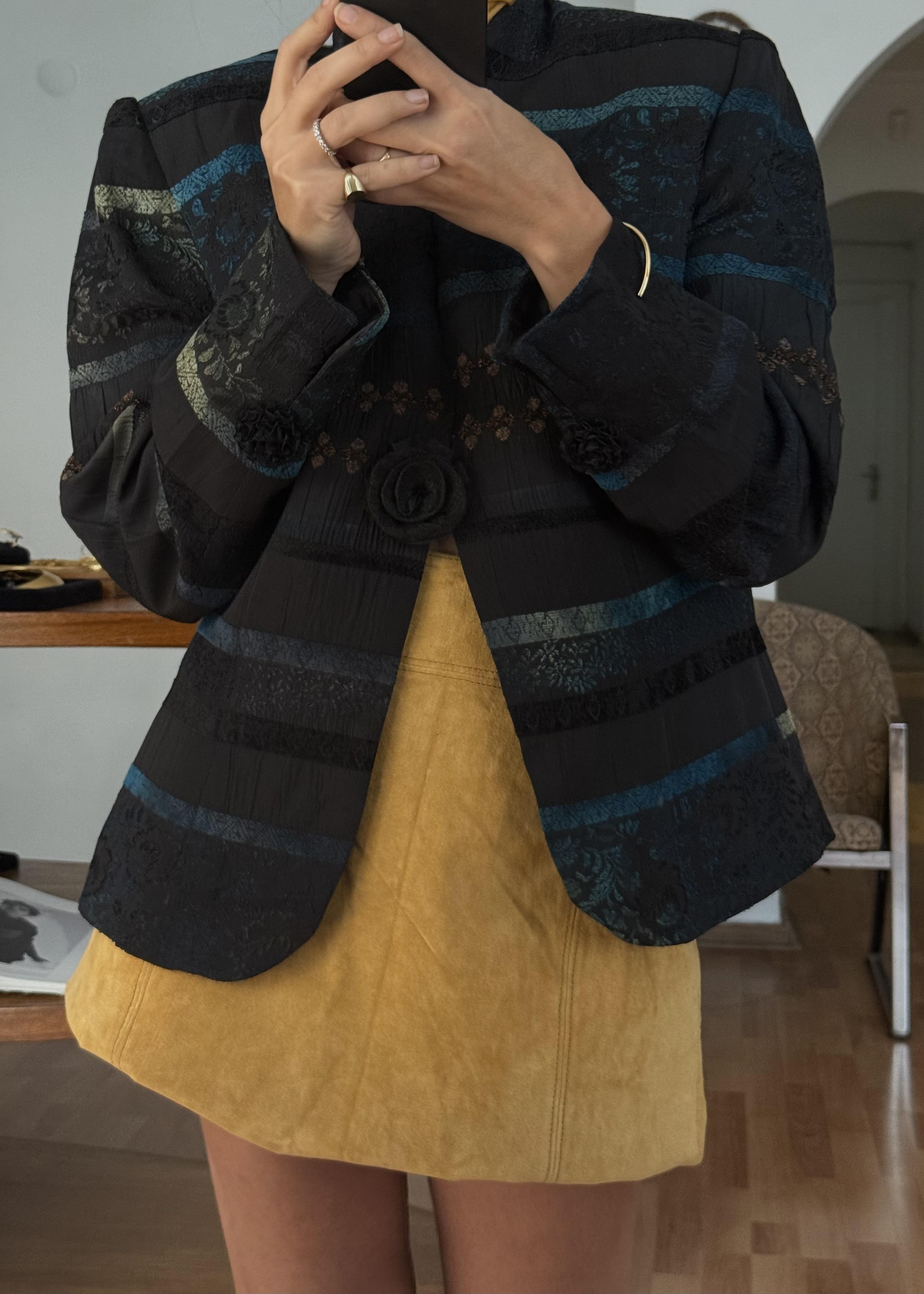 YÜN KARIŞIMLI SİYAH-YEŞİL-LACİVERT BLAZER CEKET