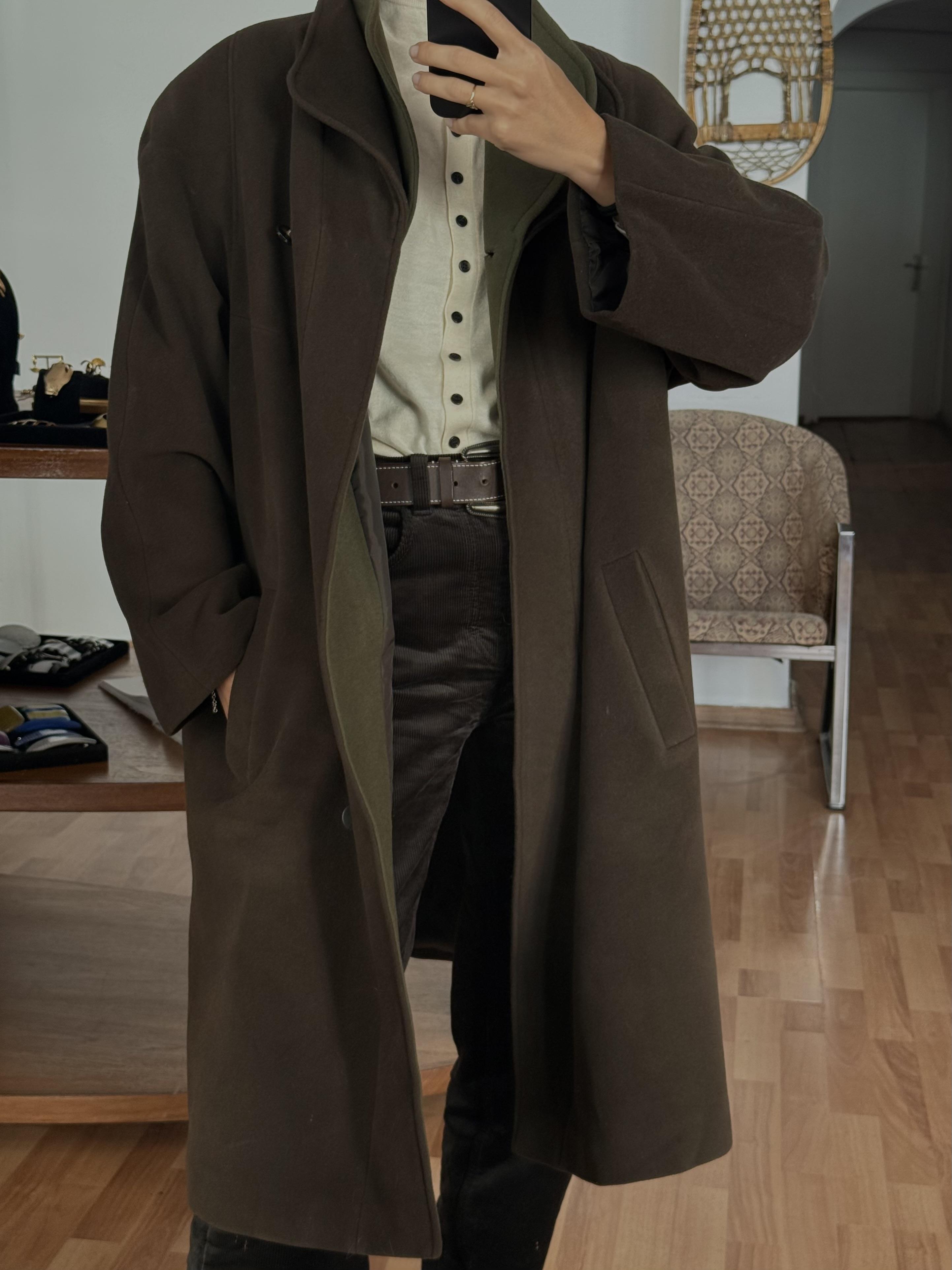 YÜN-KAŞMİR KARIŞIMLI HAKİ RENKLİ PALTO