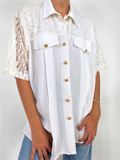 Vintage Dantel Kollu Beyaz Gömlek