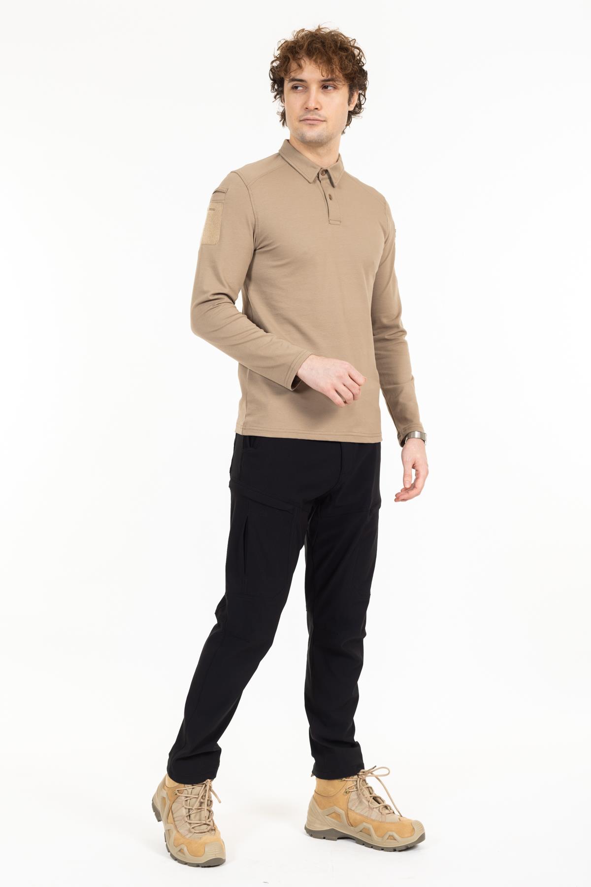 AKN 22013 POLO YAKA UZUN KOLLU TAKTİK T-SHIRT - BEJ