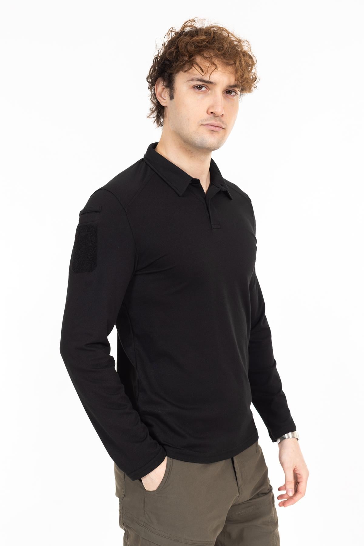 AKN 22013 POLO YAKA UZUN KOLLU TAKTİK T-SHIRT - SİYAH