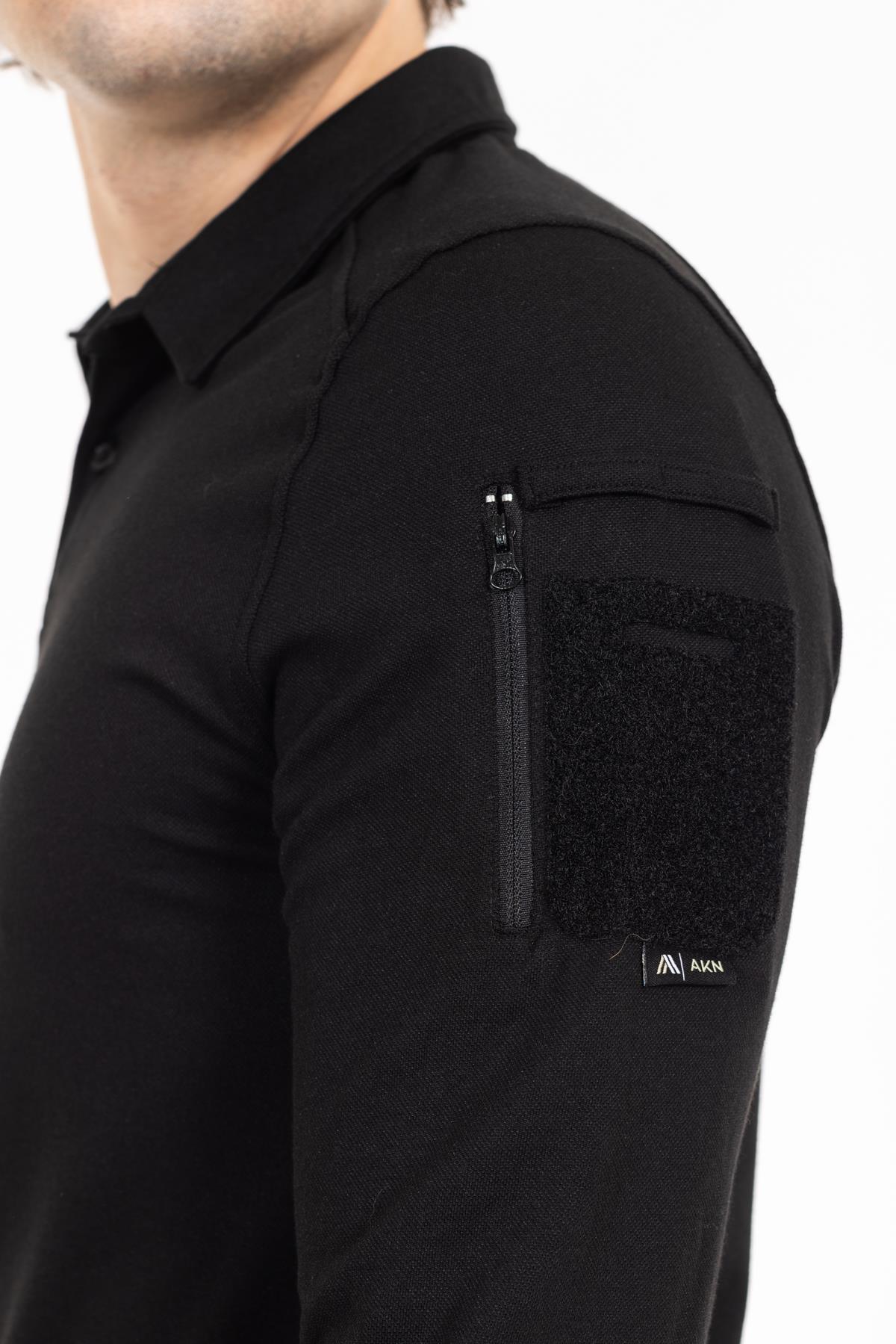 AKN 22013 POLO YAKA UZUN KOLLU TAKTİK T-SHIRT - SİYAH