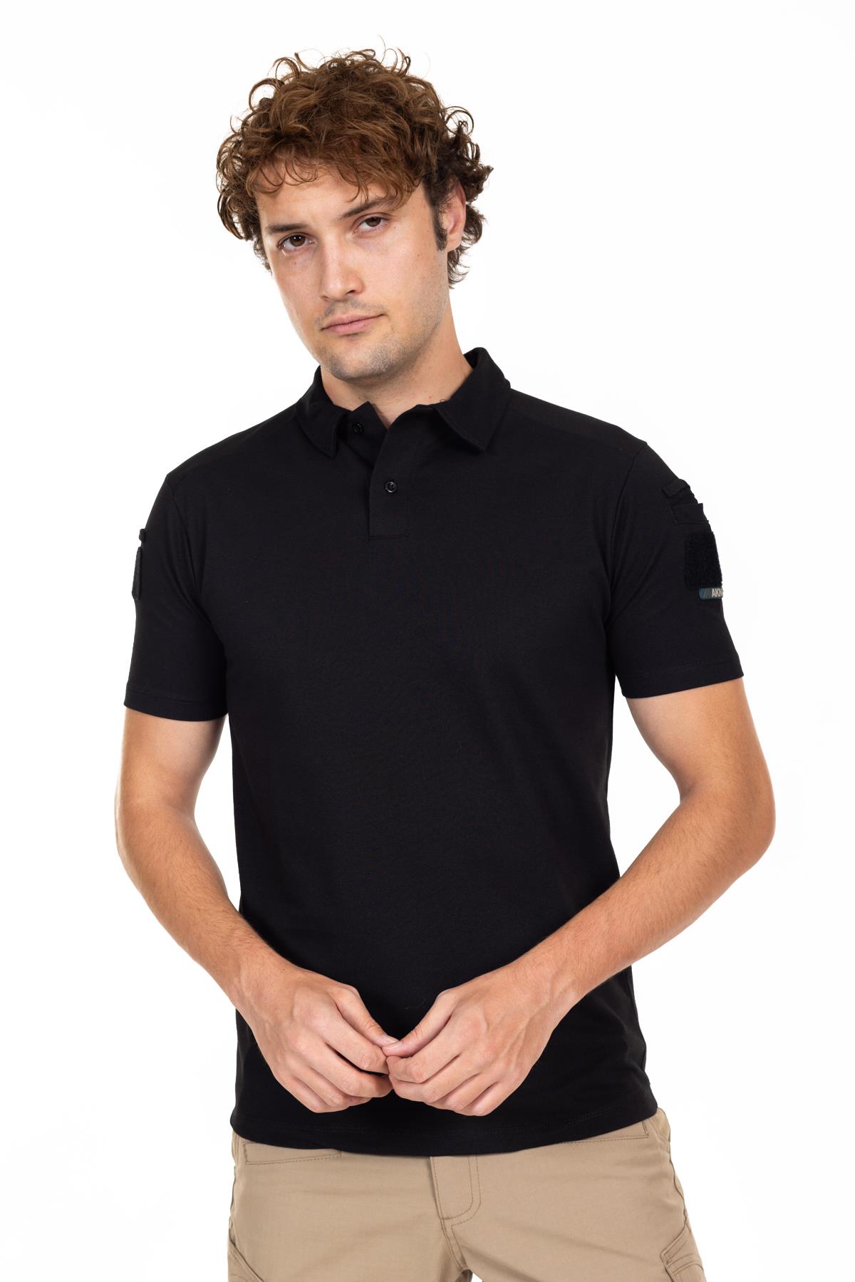 AKN 708 POLO YAKA KISA KOLLU TAKTİK T-SHIRT-SİYAH