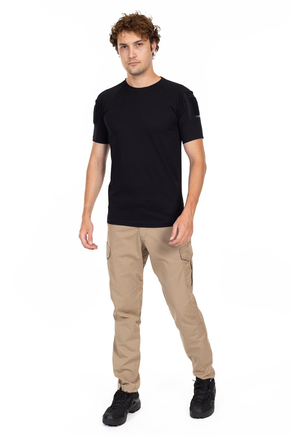 AKN 713 BİSİKLET YAKA KISA KOLLU TAKTİK T-SHIRT-SİYAH