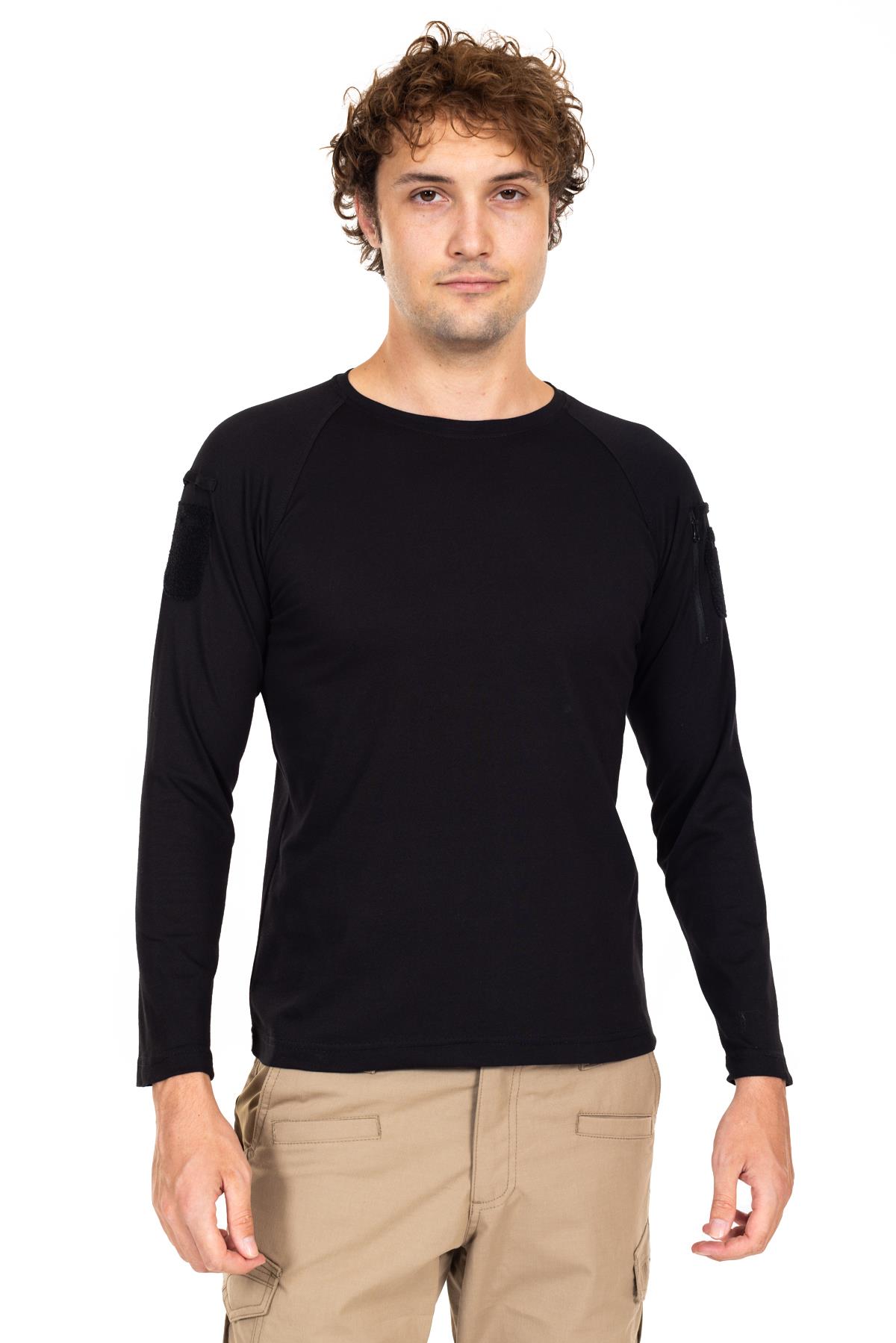 AKN 714 BİSİKLET YAKA UZUN KOLLU TAKTİK T-SHIRT-SİYAH