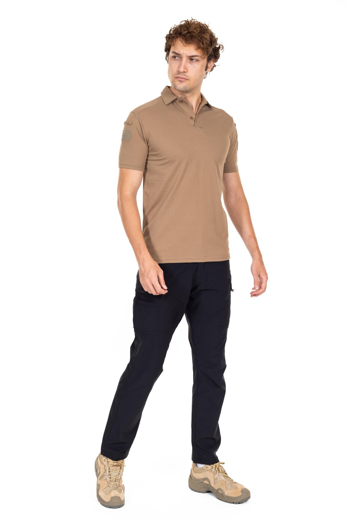 AKN 708 POLO YAKA KISA KOLLU TAKTİK T-SHIRT-BEJ