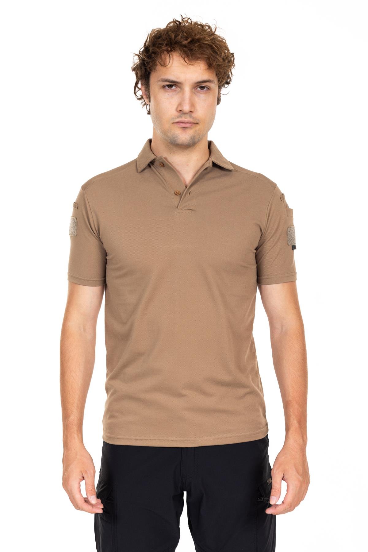 AKN 708 POLO YAKA KISA KOLLU TAKTİK T-SHIRT-BEJ