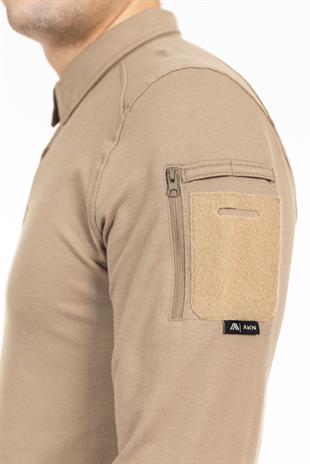 AKN 22013 POLO YAKA UZUN KOLLU TAKTİK T-SHIRT - BEJ
