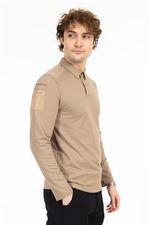 AKN 22013 POLO YAKA UZUN KOLLU TAKTİK T-SHIRT - BEJ