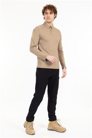 AKN 22013 POLO YAKA UZUN KOLLU TAKTİK T-SHIRT - BEJ