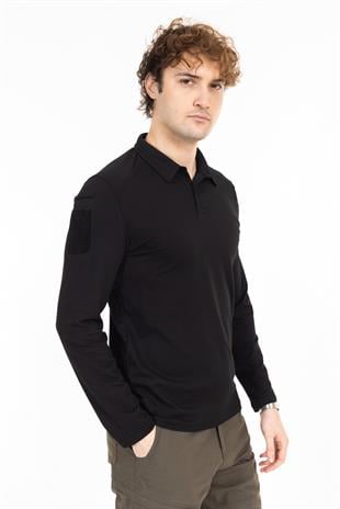 AKN 22013 POLO YAKA UZUN KOLLU TAKTİK T-SHIRT - SİYAH