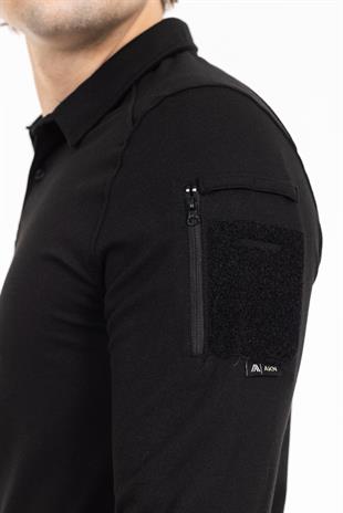 AKN 22013 POLO YAKA UZUN KOLLU TAKTİK T-SHIRT - SİYAH