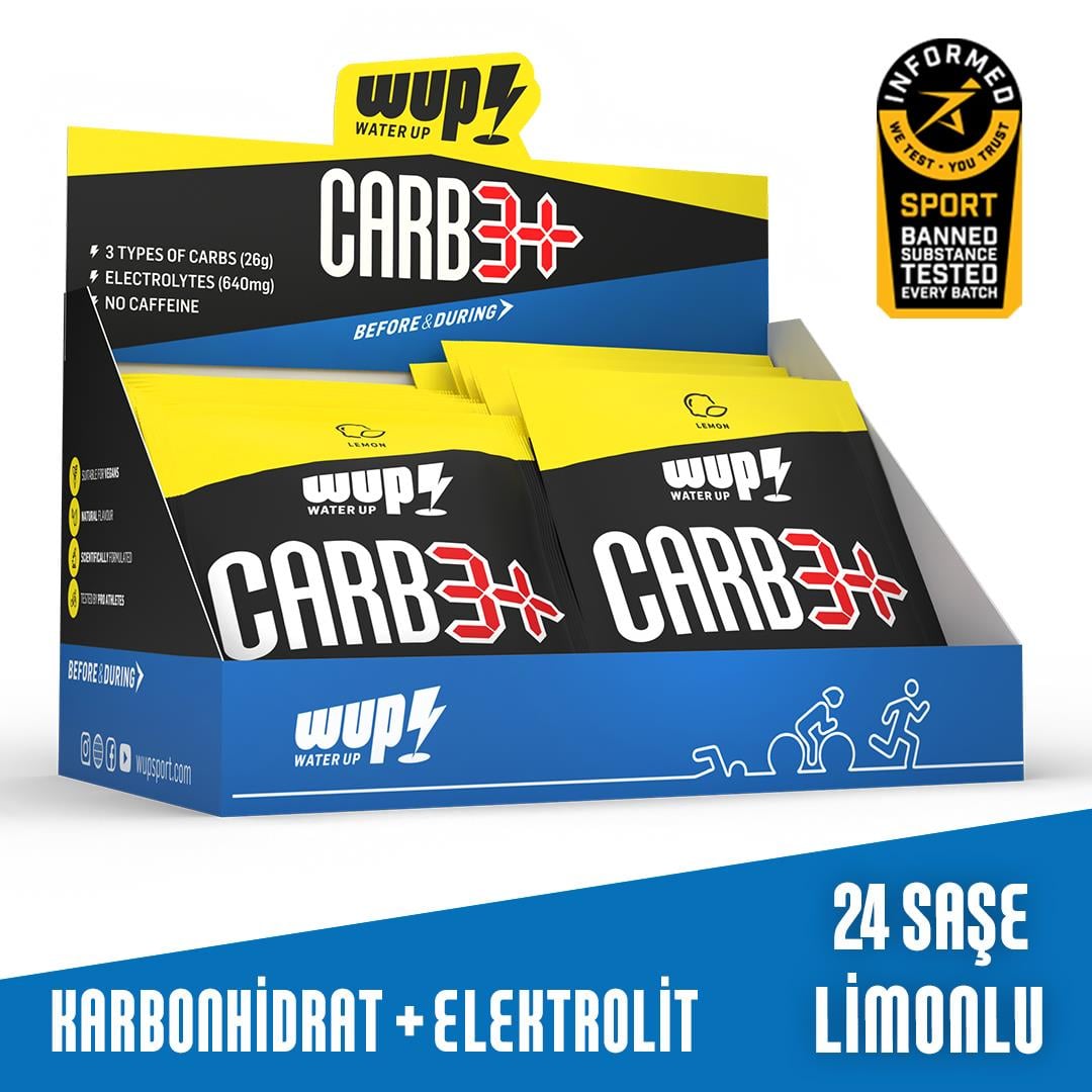 WUP Carb3+, 3 Tip Yüksek Karbonhidrat, Enerji ve Elektrolit, Düşük GI, Limon Aromalı, 24 Saşe