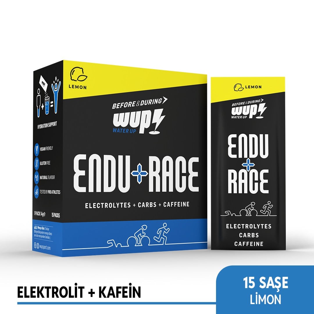 WUP Endu+Race, Yoğun Elektrolit, Kafeinli, Limon Aromalı, 15 Saşe Toz Efervesan