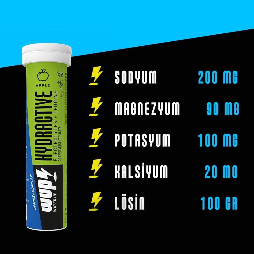 WUP Hydractive, Electrolyte+Leucine, Apple Flavored, 2x20 Tablets